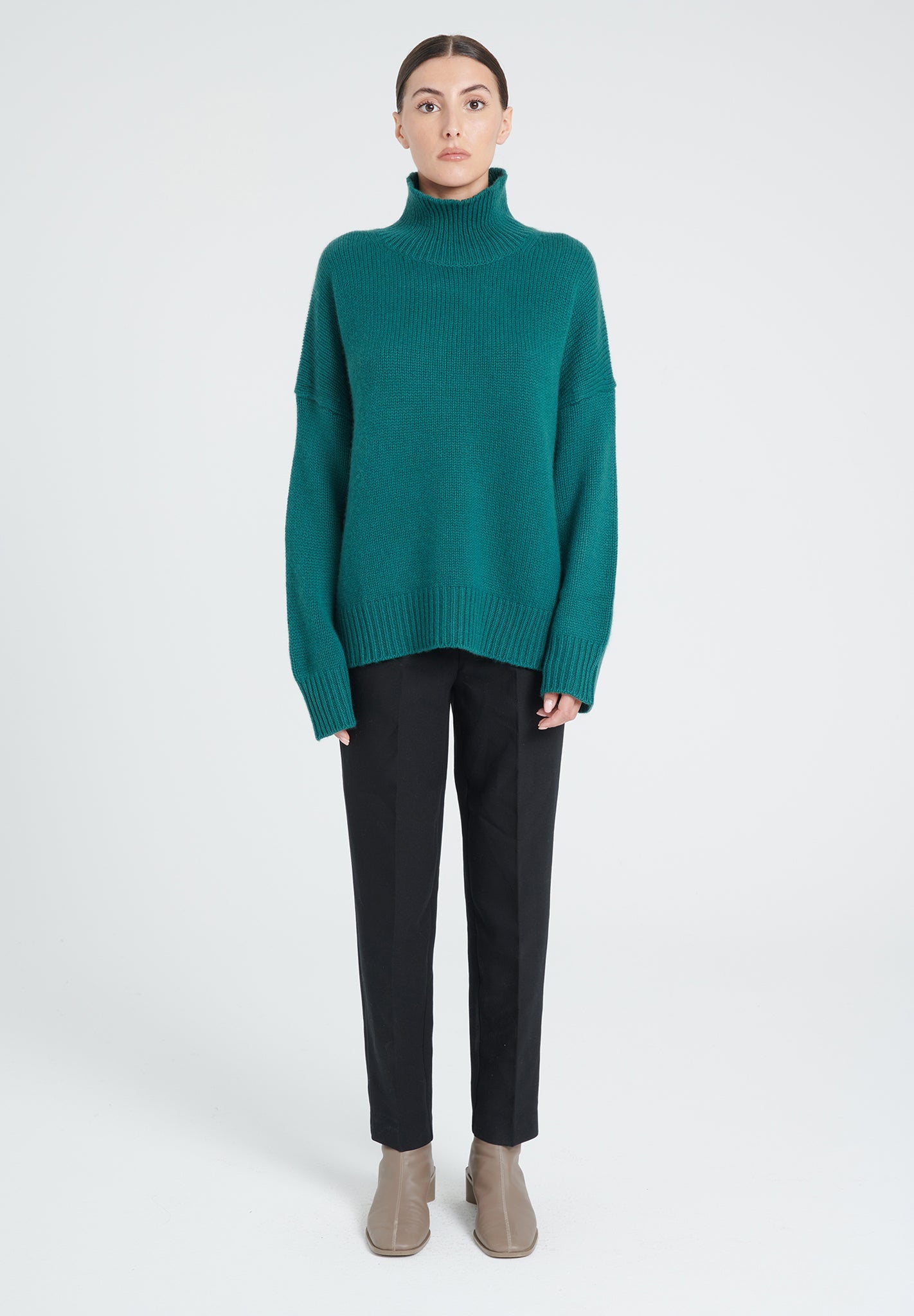 Pull col montant femme en cachemire 10 fils vert foncé - ZAYA 3