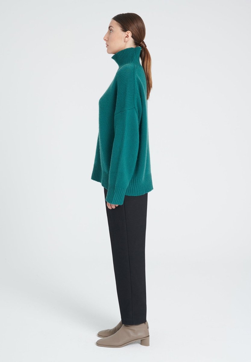 Pull col montant femme en cachemire 10 fils vert foncé - ZAYA 3
