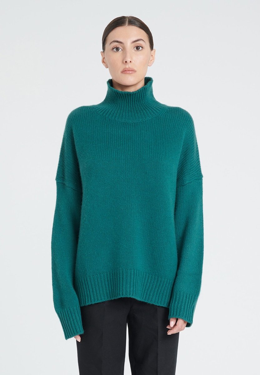 Pull col montant femme en cachemire 10 fils vert foncé - ZAYA 3